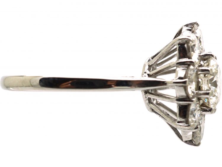 1950s 18ct White Gold Large Diamond Cluster Ring