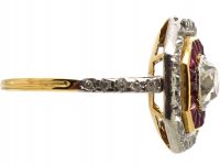Art Deco French Import 18ct Gold & Platinum Octagonal Ring set with Rubies & Diamonds