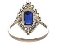 Art Deco Platinum Rectangular Cut Sapphire & Diamond, Diamond Shaped Ring