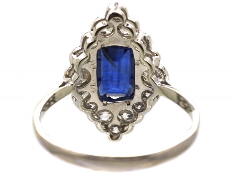 Art Deco Platinum Rectangular Cut Sapphire & Diamond, Diamond Shaped Ring