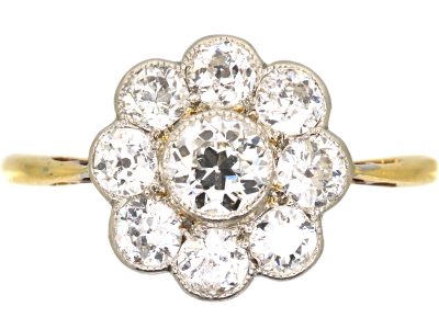 Edwardian 18ct Gold & Platinum, Diamond Daisy Cluster Ring