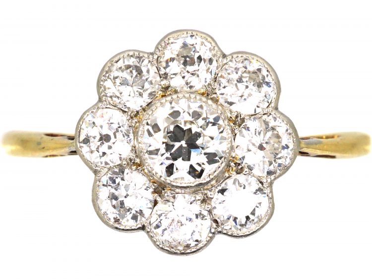 Edwardian 18ct Gold & Platinum, Diamond Daisy Cluster Ring