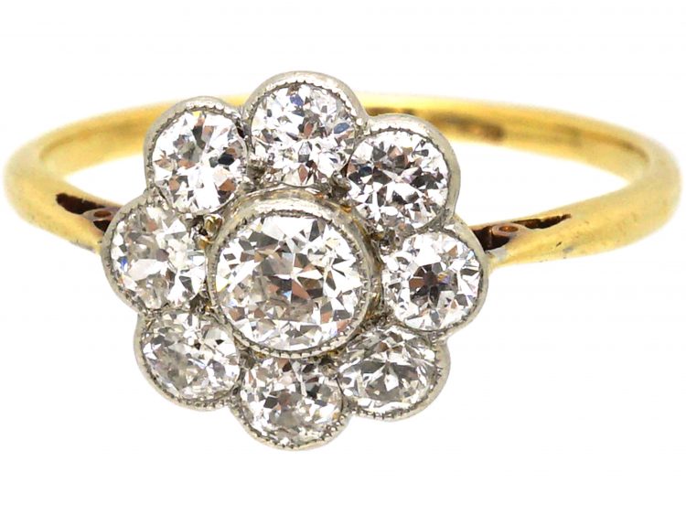 Edwardian 18ct Gold & Platinum, Diamond Daisy Cluster Ring