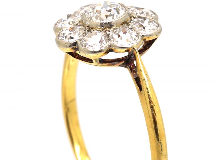 Edwardian 18ct Gold & Platinum, Diamond Daisy Cluster Ring