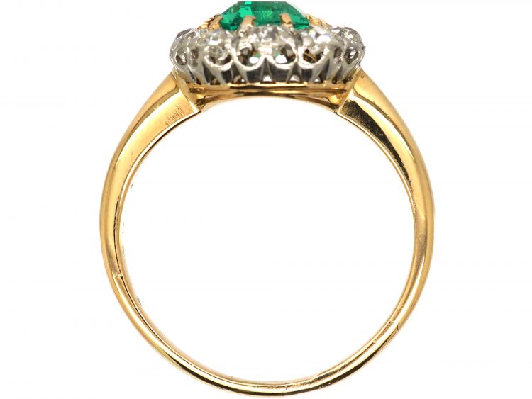 Edwardian 18ct Gold & Platinum, Emerald & Diamond Oval Cluster Ring