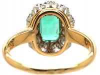 Edwardian 18ct Gold & Platinum, Emerald & Diamond Oval Cluster Ring