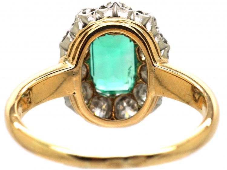 Edwardian 18ct Gold & Platinum, Emerald & Diamond Oval Cluster Ring