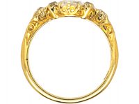 Victorian 18ct Gold Ring set with Two Pear Shaped Old Mine Cut Diamonds