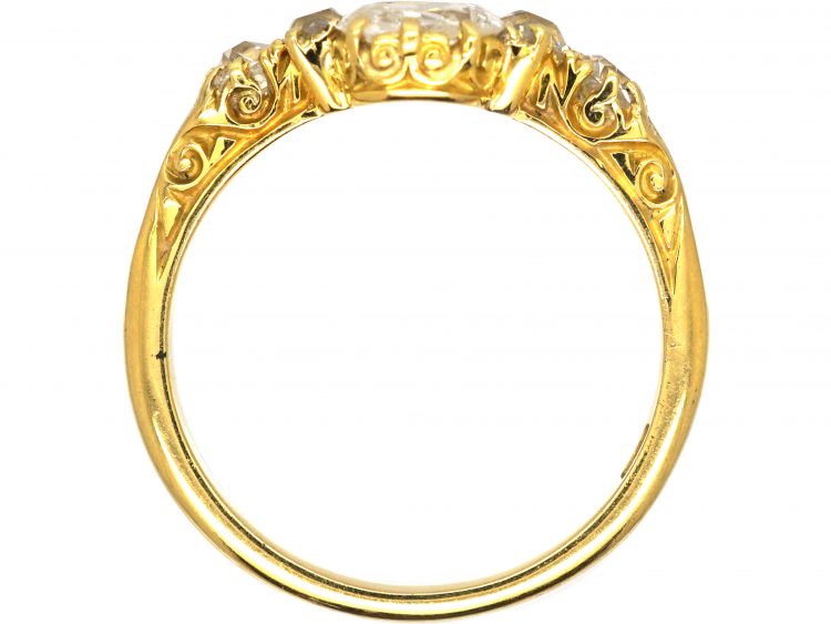 Victorian 18ct Gold Ring set with Two Pear Shaped Old Mine Cut Diamonds