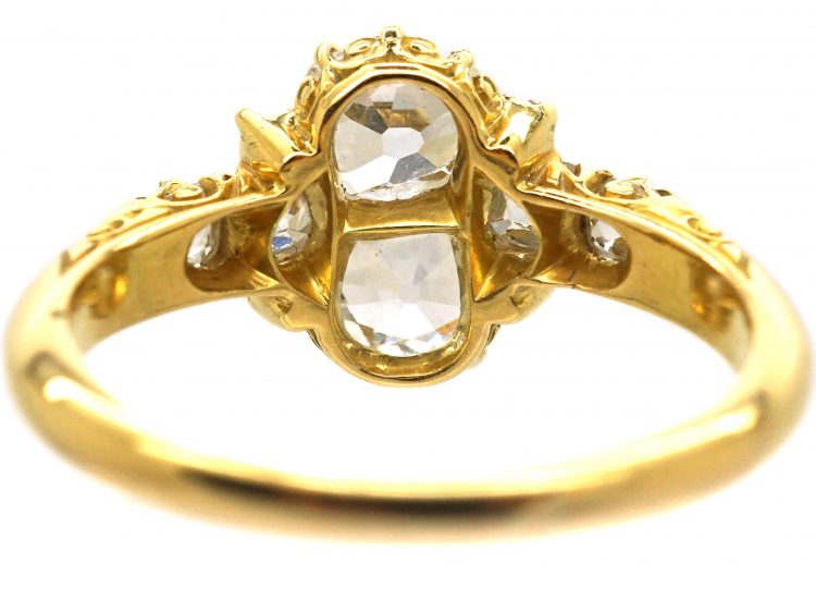 Victorian 18ct Gold Ring set with Two Pear Shaped Old Mine Cut Diamonds