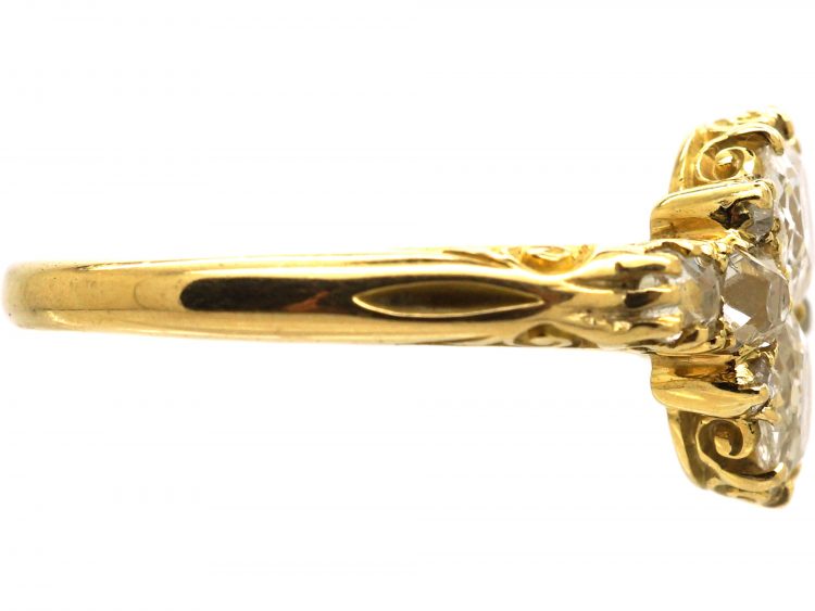 Victorian 18ct Gold Ring set with Two Pear Shaped Old Mine Cut Diamonds