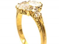 Victorian 18ct Gold Ring set with Two Pear Shaped Old Mine Cut Diamonds