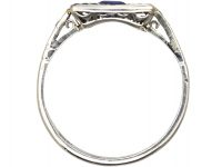 Art Deco 18ct White Gold, Sapphire & Diamond Square Ring