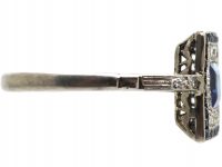 Art Deco 18ct White Gold, Sapphire & Diamond Square Ring