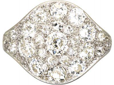 Art Deco Platinum, Pave Set Old Mine Cut Diamond Oval Cluster Ring