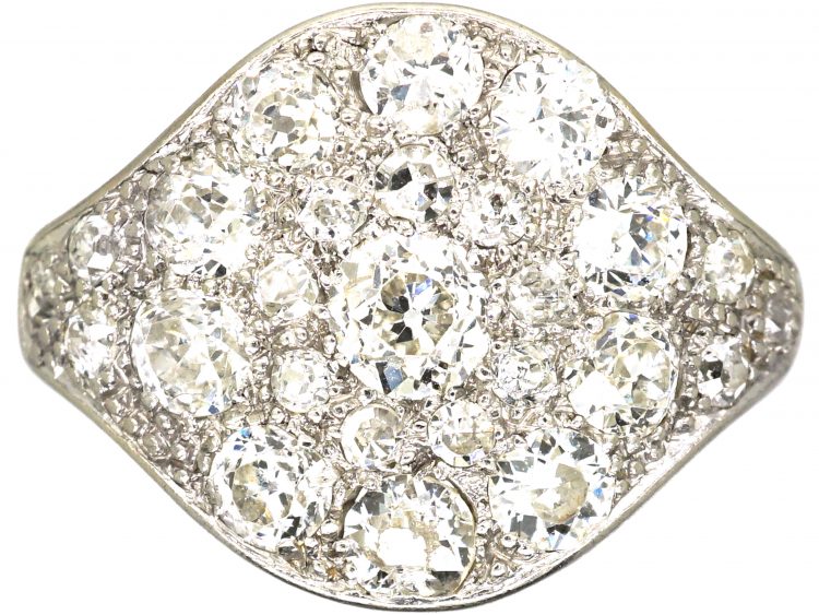 Art Deco Platinum, Pave Set Old Mine Cut Diamond Oval Cluster Ring