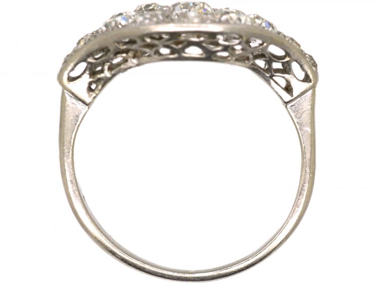 Art Deco Platinum, Pave Set Old Mine Cut Diamond Oval Cluster Ring