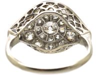 Art Deco Platinum, Pave Set Old Mine Cut Diamond Oval Cluster Ring