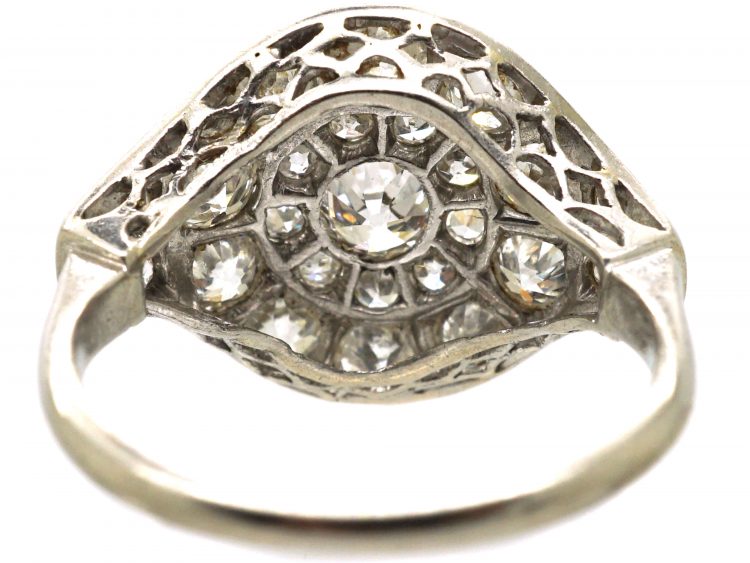 Art Deco Platinum, Pave Set Old Mine Cut Diamond Oval Cluster Ring