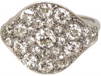 Art Deco Platinum, Pave Set Old Mine Cut Diamond Oval Cluster Ring