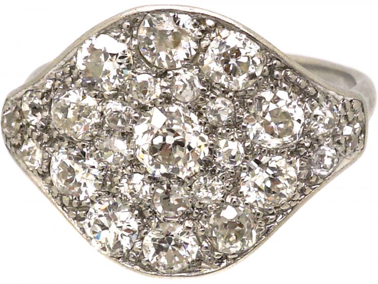 Art Deco Platinum, Pave Set Old Mine Cut Diamond Oval Cluster Ring