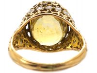 French Early 20th Century 18ct Gold, Large Yellow Sapphire & Rose Diamond Ring