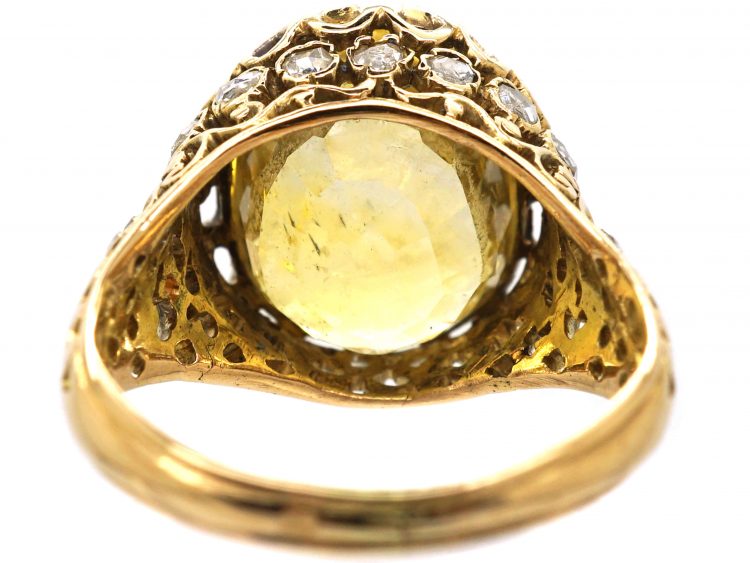 French Early 20th Century 18ct Gold, Large Yellow Sapphire & Rose Diamond Ring