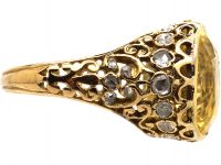 French Early 20th Century 18ct Gold, Large Yellow Sapphire & Rose Diamond Ring