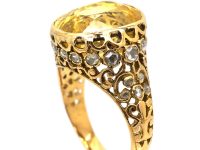 French Early 20th Century 18ct Gold, Large Yellow Sapphire & Rose Diamond Ring