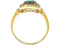 Edwardian 18ct Gold Rectangular Ring set with a Diamond Shaped Emerald & Old Mine Cut Diamonds