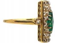 Edwardian 18ct Gold Rectangular Ring set with a Diamond Shaped Emerald & Old Mine Cut Diamonds