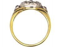 Early 19th Century 18ct Gold & Silver Cluster Ring set with Old Mine Cut Diamonds with Diamond set Heart Shaped Shoulders
