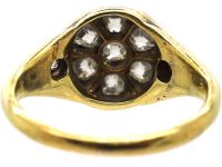 Early 19th Century 18ct Gold & Silver Cluster Ring set with Old Mine Cut Diamonds with Diamond set Heart Shaped Shoulders
