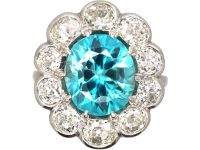 Early 20th Century Platinum, Large Zircon & Diamond Cluster Ring