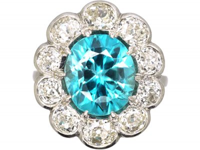 Early 20th Century Platinum, Large Zircon & Diamond Cluster Ring