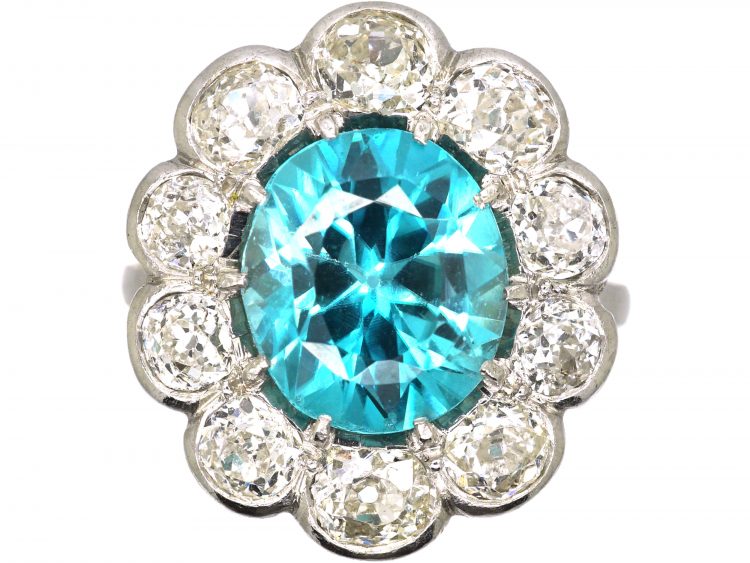 Early 20th Century Platinum, Large Zircon & Diamond Cluster Ring