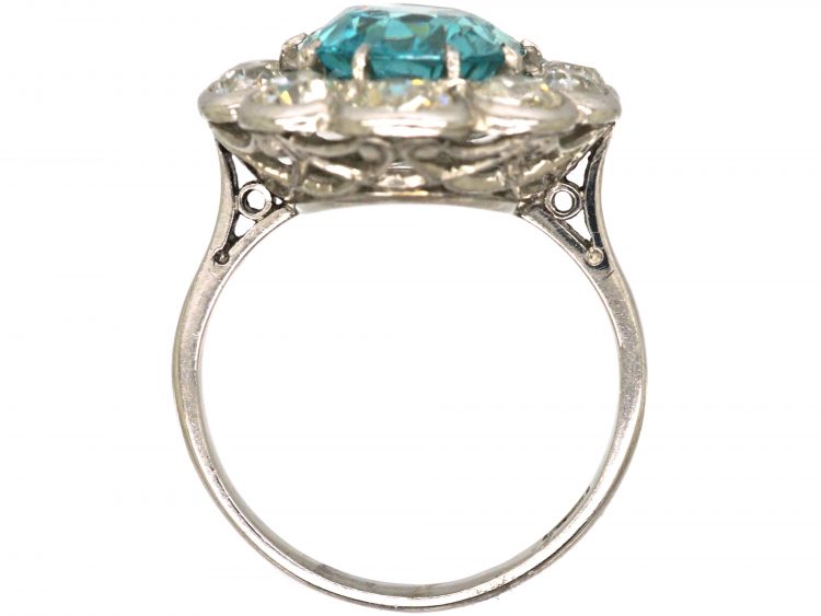 Early 20th Century Platinum, Large Zircon & Diamond Cluster Ring