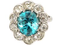 Early 20th Century Platinum, Large Zircon & Diamond Cluster Ring