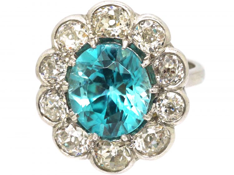 Early 20th Century Platinum, Large Zircon & Diamond Cluster Ring
