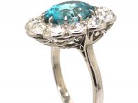 Early 20th Century Platinum, Large Zircon & Diamond Cluster Ring