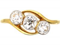 Edwardian 18ct Gold & Platinum, Three Stone Diamond Crossover Ring