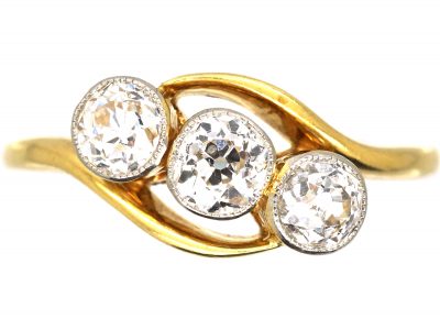 Edwardian 18ct Gold & Platinum, Three Stone Diamond Crossover Ring