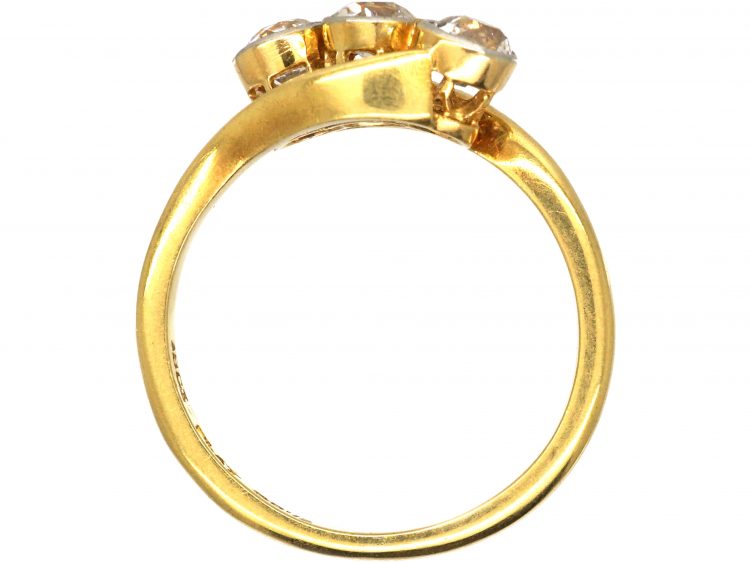Edwardian 18ct Gold & Platinum, Three Stone Diamond Crossover Ring