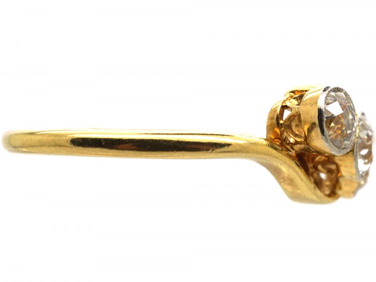 Edwardian 18ct Gold & Platinum, Three Stone Diamond Crossover Ring