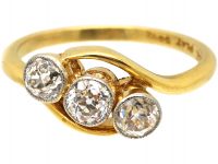Edwardian 18ct Gold & Platinum, Three Stone Diamond Crossover Ring