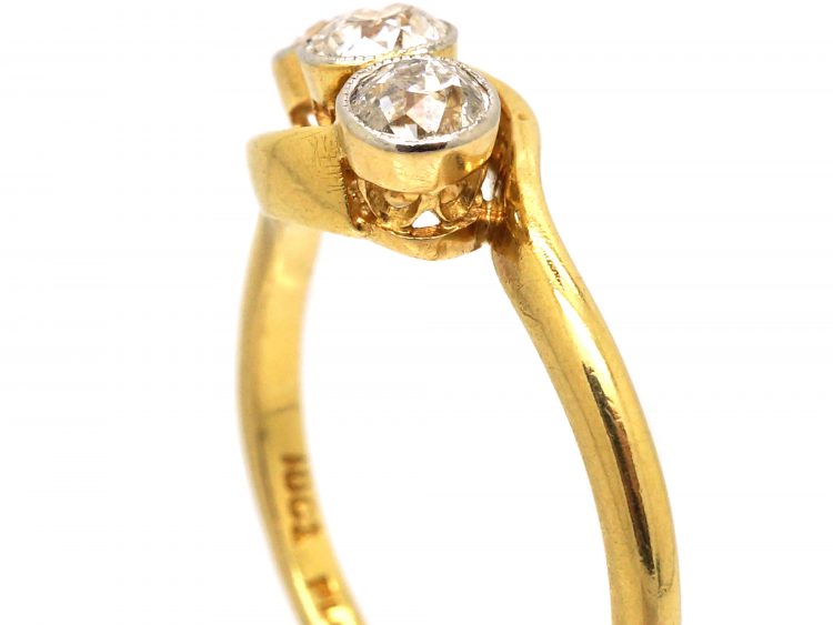 Edwardian 18ct Gold & Platinum, Three Stone Diamond Crossover Ring