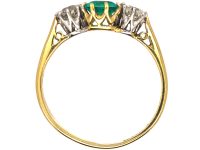 Early 20th Century 18ct Gold & Platinum, Emerald & Diamond Three Stone Ring