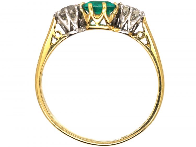 Early 20th Century 18ct Gold & Platinum, Emerald & Diamond Three Stone Ring