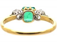 Early 20th Century 18ct Gold & Platinum, Emerald & Diamond Three Stone Ring