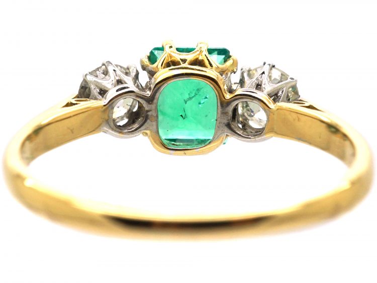 Early 20th Century 18ct Gold & Platinum, Emerald & Diamond Three Stone Ring